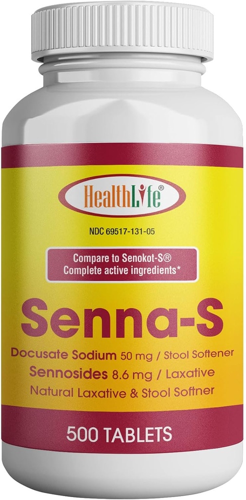 HEALTH LFE Senna-S Tablets, Senna Plus(Laxative/Stool Softener) Gentle Overnight Relief of Occasional Constipation Generic for Senokot-S (Small (Pack von 1), 500)