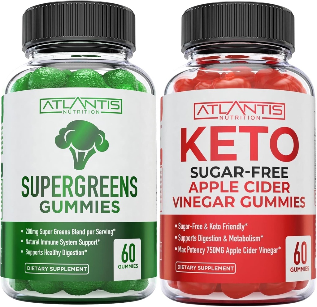 Atlantis Nutrition Supergreens 60 Gummis + Sugar Free Keto Apple Cider Essig 60 Gummis