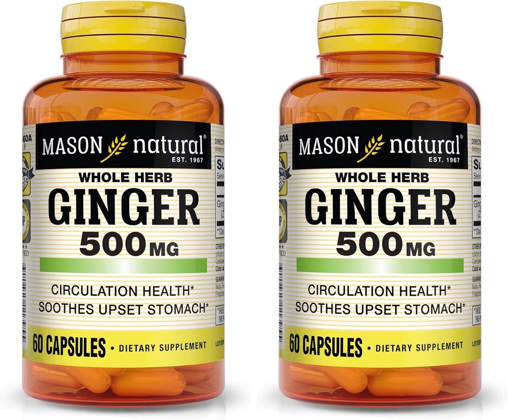 MASON NATURAL Ganze Kräuterginger 500 mg, Natürliche Kräuterergänzung, 60 Kapseln (Pack von 2)