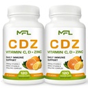 2 Packung, C D Z | Vitamin C, 1000mg | Vitamin D3, 125mcg | Zink, 25mg | Non-GMO & Gluten Free | 240 Servierungen
