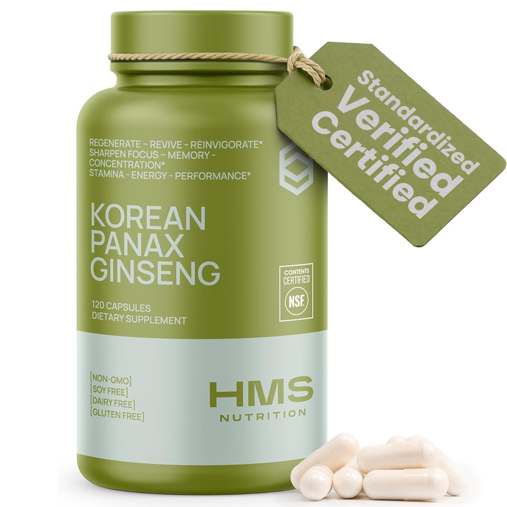 Ginseng Rouge Coréen Panax 2000mg 120 Capsules Vegan Super Streng Extract Suppléments certifiés NSF, Ginsenosides élevés soutient l'énergie, l'endurance, la performance et la clarté