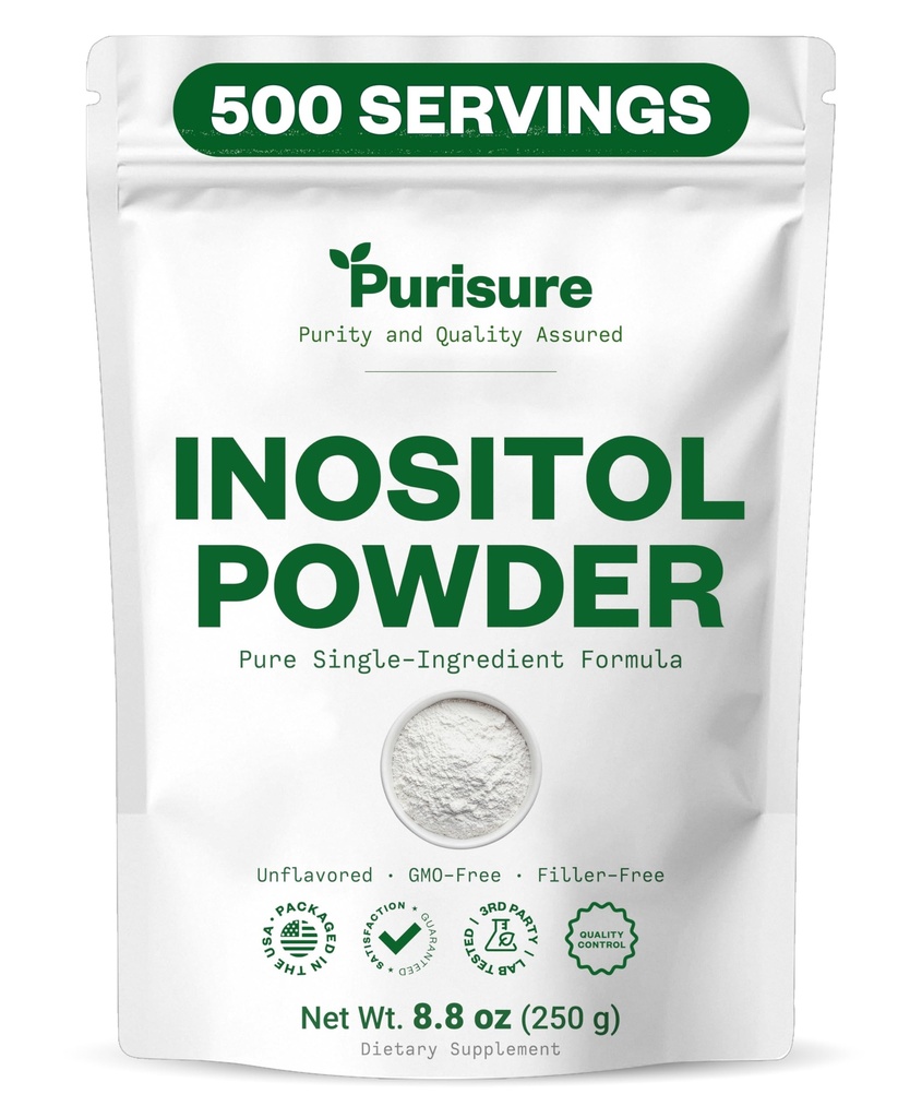 Purisure Myo-Inositol Pulver, 250g, Fertilität, Hormonal Balance und Ovarian Unterstützung, reines Inositol Pulver, Myo Inositol Ergänzung zur Unterstützung von Energie und Gehirn Wellness, Vegan, Non-GMO, 500 Portionen