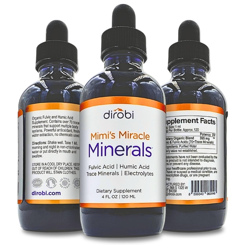 Minéraux miraculeux de Dirobi Mimi Acide fulvic Acide humique - Supplément de gouttes de mélange minéral, minéraux de trace liquide 70 minéraux ioniques - Plante biologique dérivée (4 oz 120 jours)...