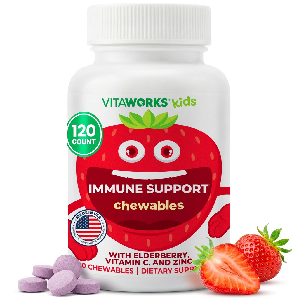 Apéritif pour enfants avec du zinc et de la vitamine C - Supplément de soutien immunitaire Comprimés à croquer - Saveur naturelle de baies mélangées - Végétarien, Végétarien, Sans gluten, Non-OGM, pour enfants, 120 Chewables