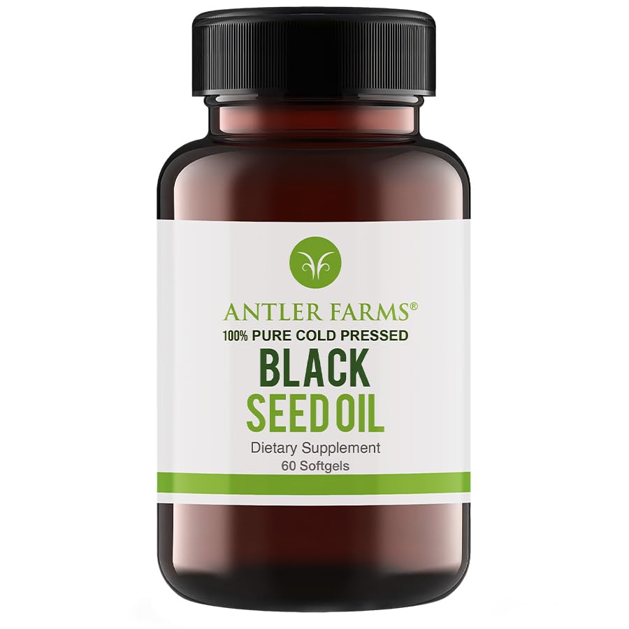 Geweihfarmen - Schwarzes Seedöl Softgel Kapseln -100% Rein, Jungfrau, kalt-gepresst 60 Softgels, 500mg – 2% Thymochinon, Türkisch Schwarz Cumin Nigella Sativa Seed Oil