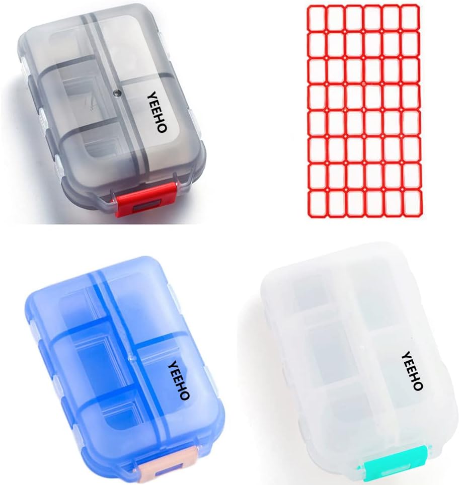 Pill Case (3 Pack) - Portable Small Supplements Tablet Container Box with 10 Compartments - Medicine Capsule Vitamin Fold Flip Organizer Dispenser Holder Storage for Travel Trip Pocket Purse