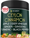 6in1 Premium Ceylon Cinnamon Supplement Plus Apfelessig, Kurkuma, Ginger, Ginseng - Gewichtsmanagement, Verdauung - 100 Vegan Kapseln