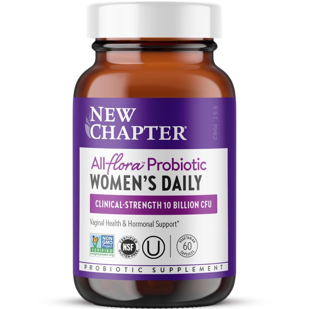 Nouveau chapitre Probiotiques pour les femmes - 60 ct (2 mois d'approvisionnement), Probiotique quotidien pour les femmes avec prébiotiques et probiotiques pour la santé vaginale et l'arbre chaste pour le soutien hormonal, 100% végétarien, non-OGM
