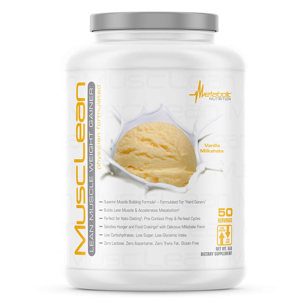 Metabolic Nutrition - Musclean - Milkshake, Whey High Protein Meal Ersatz, Maintenance Nutrition, Low Carb, Keto Diät, Verdauungsenzyme, Vanilla, 5 Pfund (50 ser)