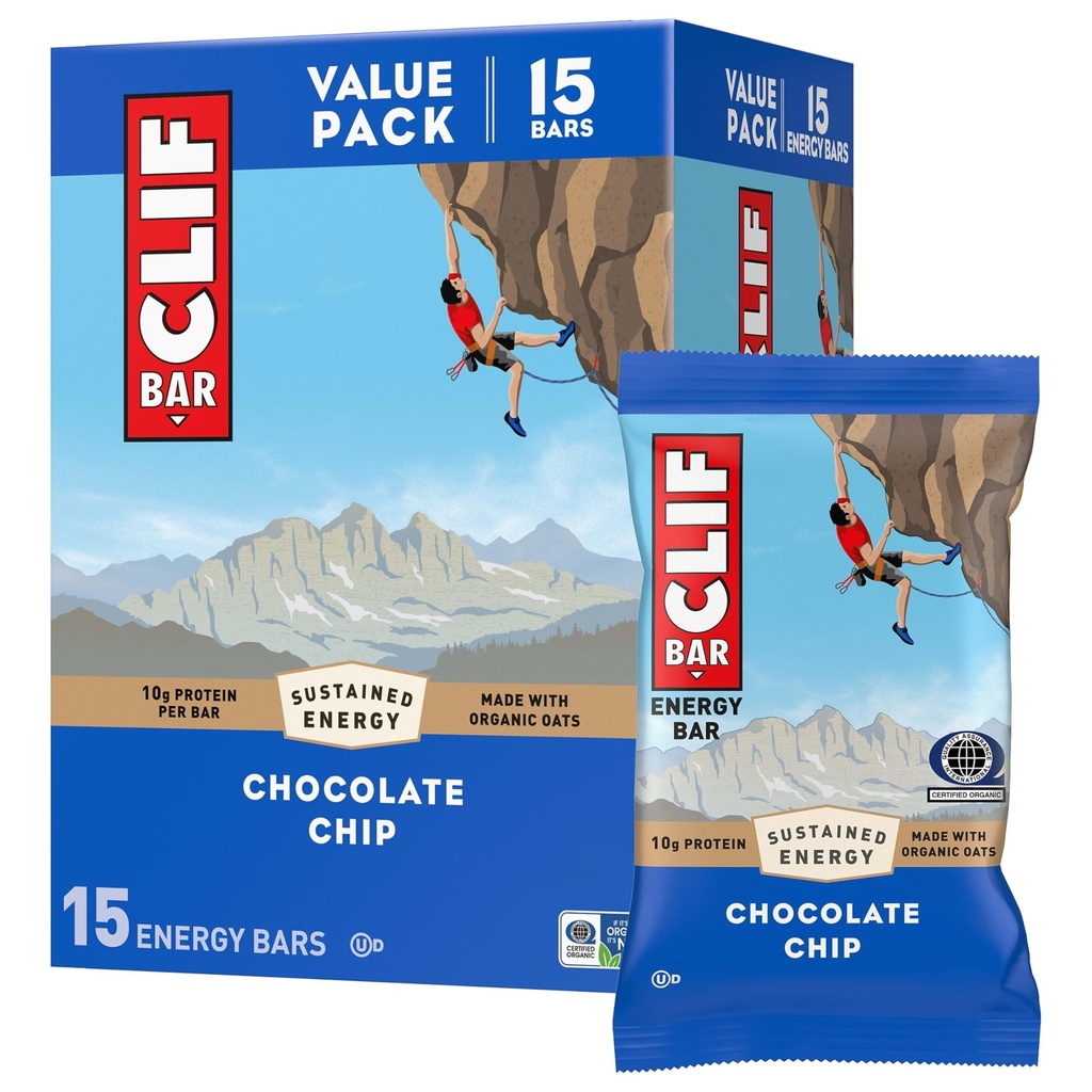 CLIF BAR - Energy Protein Bars - Schokoladenchip - Hergestellt mit Bio Hafer - Energy Bars - Non-GMO - (15 Pack)