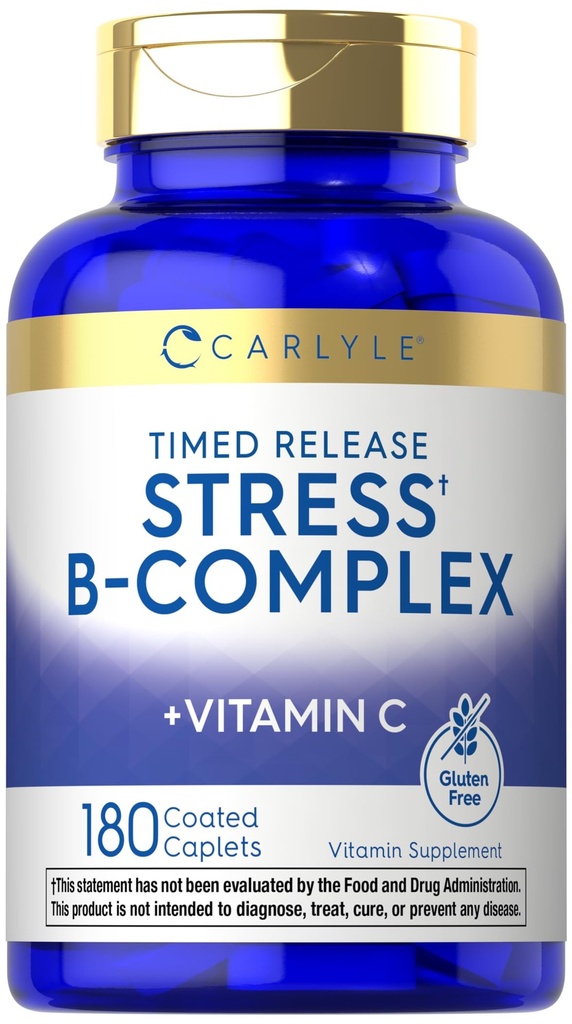 Carlyle Stress B-Complex Vitamine de 180 Caplets végétariens avec vitamine C de supplément sans OGM et sans gluten