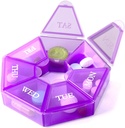 Deke Home - Organisateur de petites pilules hebdomadaires, Distributeur de pilules rondes pour les voyages, Mini Organisateur de pilules, Porte-médicaments compacts, Trieurs de pilules 7 jours, Récipient de vitamine portable, Sans BPA (Niveau alimentaire)