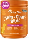 Zesty Paws Omega 3 Fischöl für Hunde - Zesty Paw Hund Vitamine und Ergänzungen für Hip, Joint & Skin, Huhn (250 Chews)