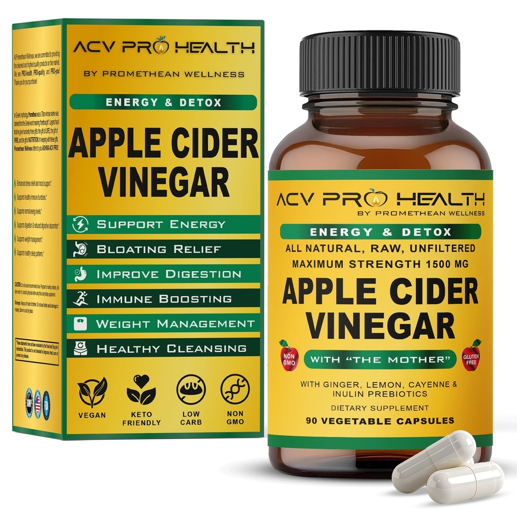 ACV Pro Capsules de vinaigre de cidre de pomme certifié biologique avec les pilules mère de vinaigre de cidre de pomme Nettoyer l'acide Reflux Relief Supplément de soutien Ginger Root Cayenne Pepper Powder