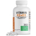 Bronson Vitamin K2 (MK7) with D3 Supplement Non-GMO Formula 5000 IU Vitamin D3 & 90 mcg K2 MK-7 Easy to Swallow D & K Complex, 360 Capsules