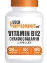 BulkSupplements.com Vitamin B12 Kapseln - wie Cyanocobalamin, Vitamin B Supplement, Vitamin B12 200 mcg - Energie Vitamine, Glutenfrei, 1 Kapsel pro Servierung, 500 Kapseln (Pack von 1)