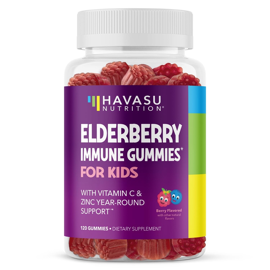 Gummies de mûre pour les enfants avec du zinc et de la vitamine C - Supplément de soutien immunitaire pour les enfants - 120 Comte, Vegan, Berry Flavor - Défense quotidienne pratique avec des antioxydants et des nutriments essentiels