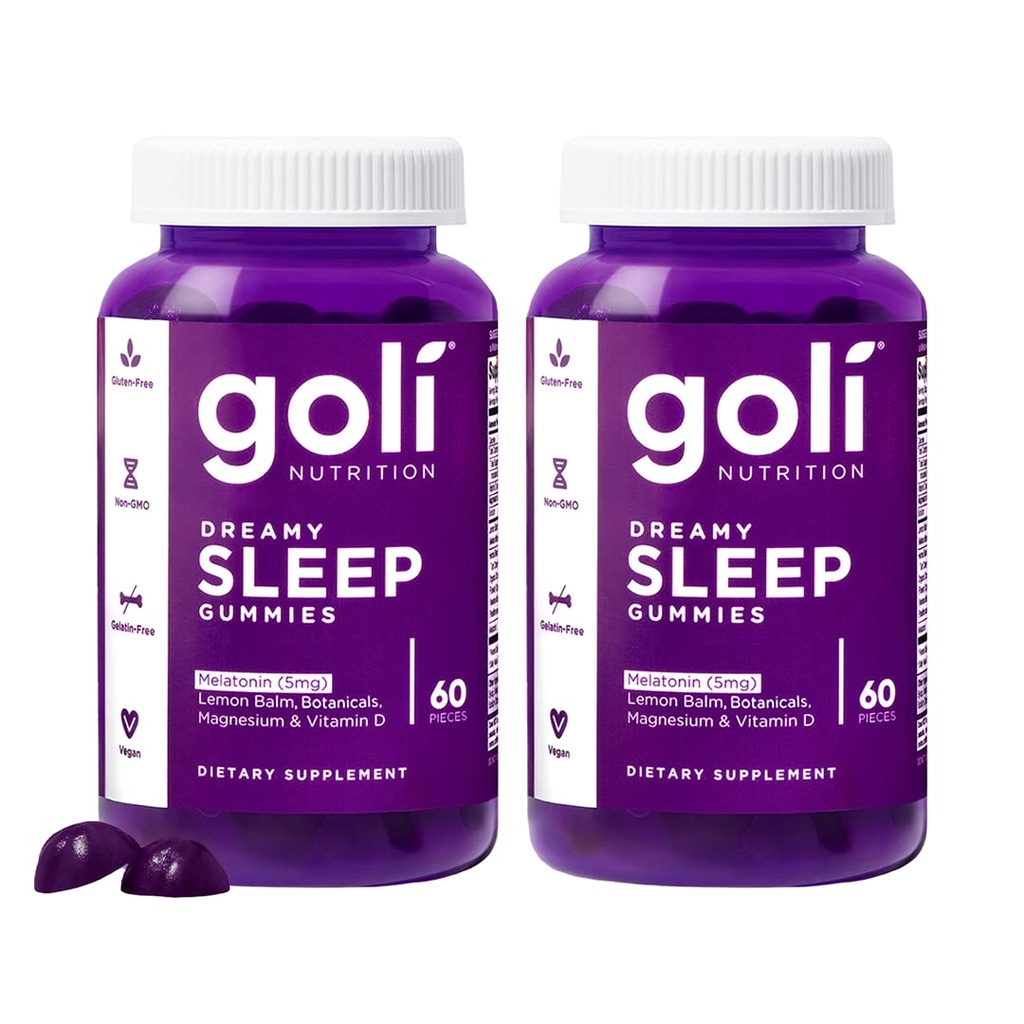 Goli Dreamy Sleep Gummy - Compte 60 (paquet de 2) - Mélatonine, vitamine D, Magnésium et Extrait de baume de citron - Sans gélatine, sans gluten, végétalien et non-OGM