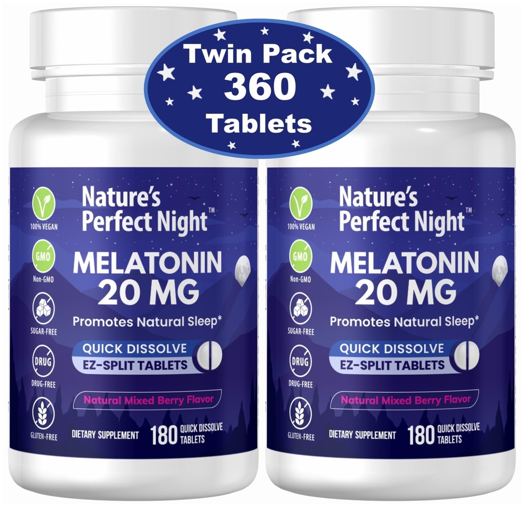 La nuit parfaite de la nature: Melatonine 20mg: 180 Comprimés dissolvants rapides, 2-packs