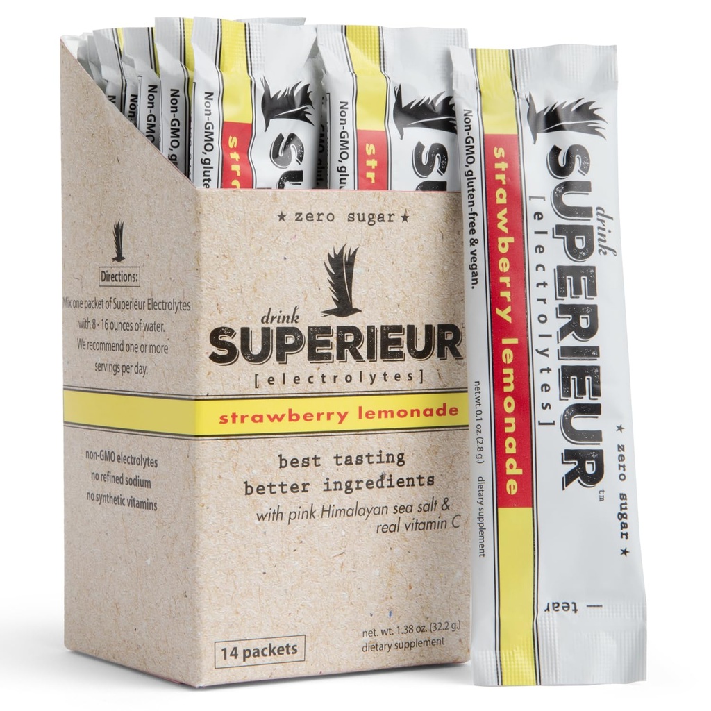 Superieur Sea Mineral Electrolyte Powder, Strawberry Lemonade, 14 Packets