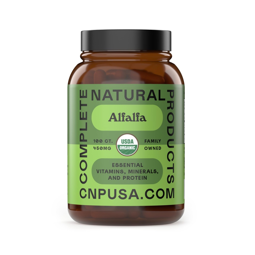Komplette natürliche Produkte Pure Alfalfa Leaf - 100 Kapseln - 450 mg reines getrocknetes Bio Alfalfa Blattpulver in Veggie Kapseln