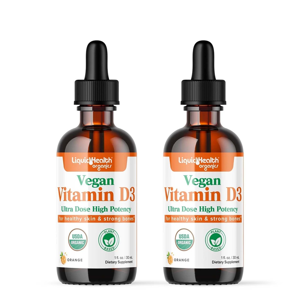 LIQUIDHEALTH Vitamin D3 4000 IU, USDA Organic Vitamin D Flüssigkeitstropfen für Erwachsene & Kinder, Vegan Vitamin D für Immunsystemunterstützung, Knochengesundheit, Stimmungsunterstützung, Gesunde Haut - Made in USA (2 Pack)