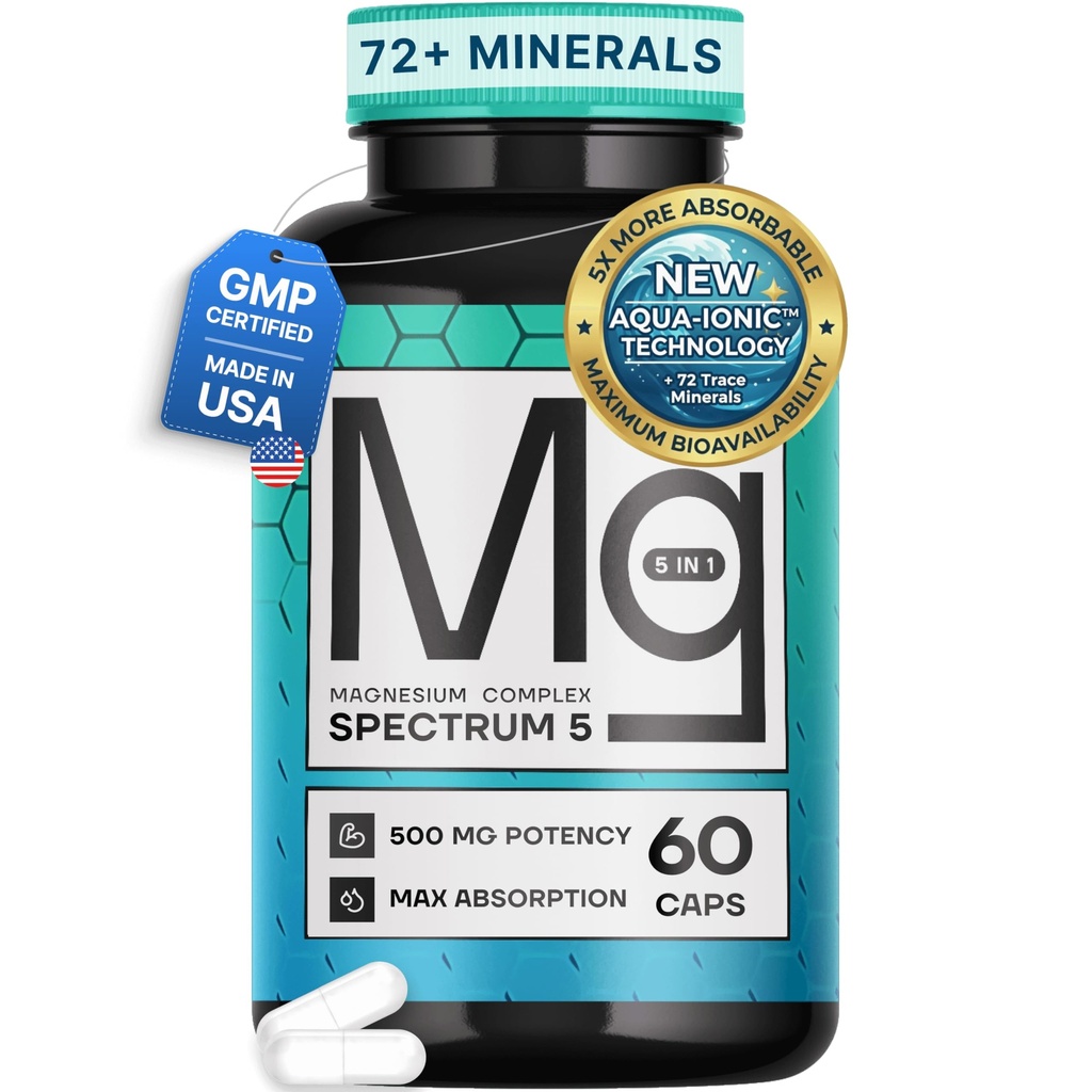 Spectre 5 Magnésium: Complexe 5-en-1 + 72 Trace Minerals for Enhanced Absorption.