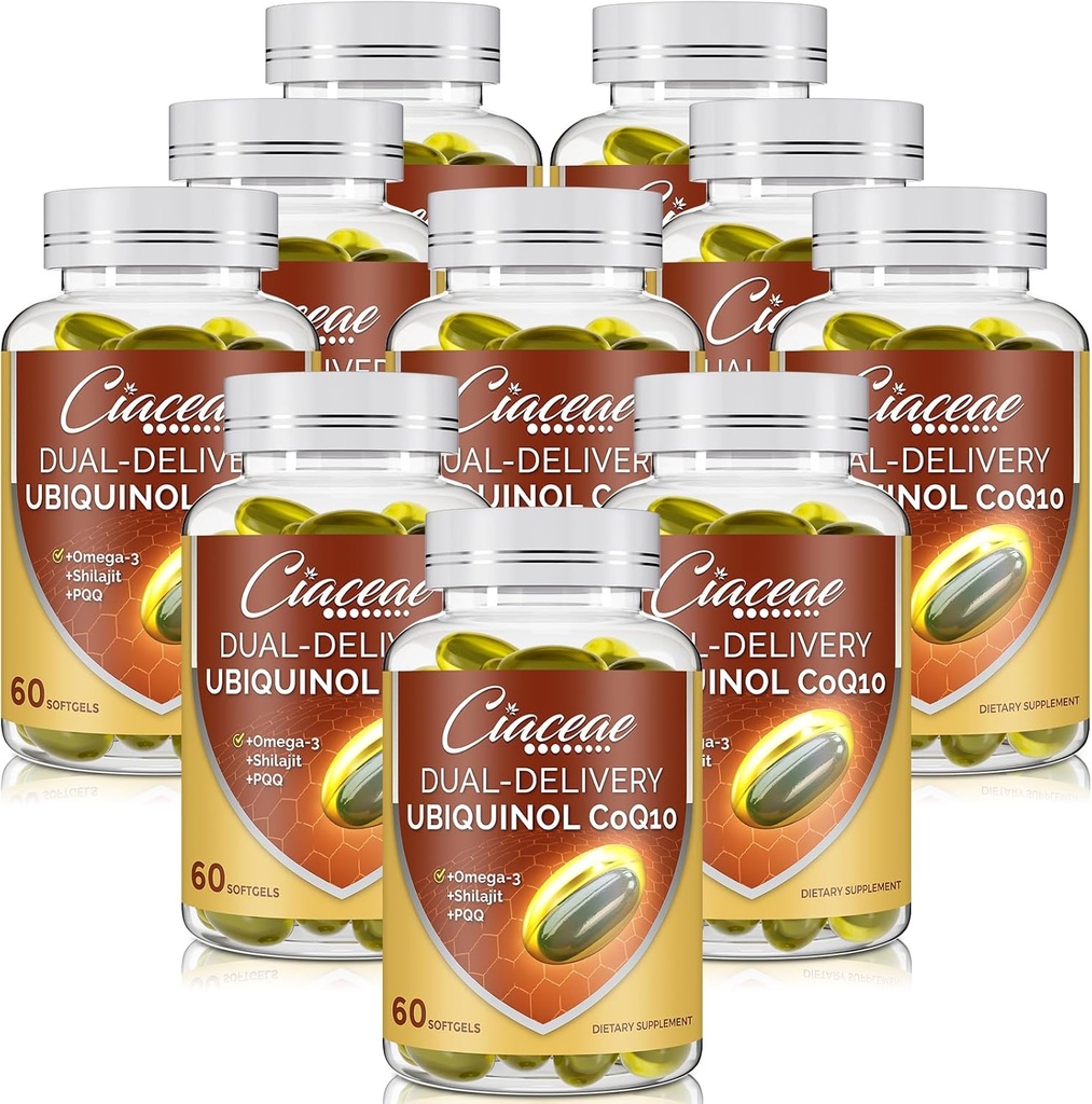Ubiquinol CoQ10 600 MG Softgels mit Omega-3 & Shilajit & PQ, Advanced Dual-Delivery Coenzyme-Q10, Active CoQ10 Ubiquinol Supplement für Fruchtbarkeit, Antioxidans, Herz, Gehirn & Energie, 600 Servierungen