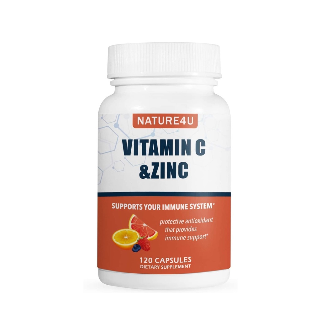 Vitamin C 1000mg mit Zink, Hagebutten und Citrus Bioflavonoiden, Immune Support Supplement Antioxidantien Schutz, 120 Kapseln