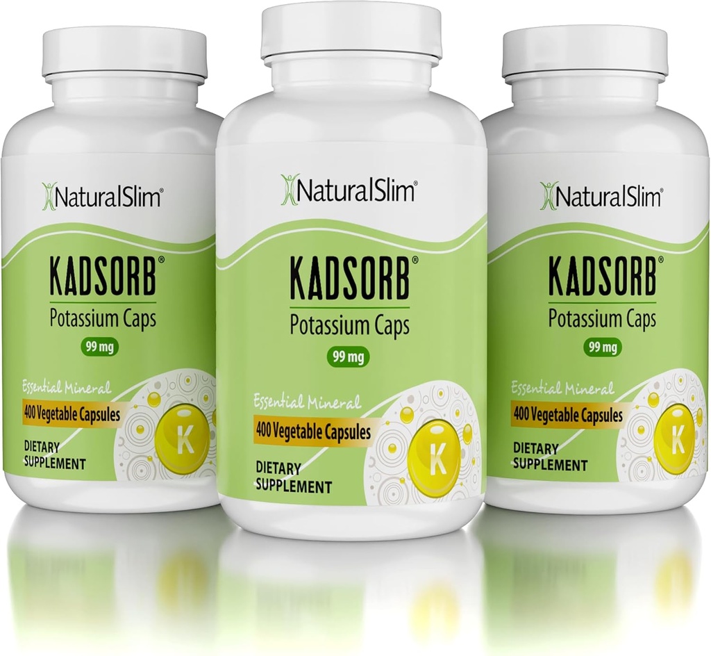 NaturalSlim Natural Potassium Citrate Gluconate 99 mg - Kadsorb unterstützt Elektrolyt Balance & Normal pH - saugfähige Kaliumergänzungen mit essentiellen Mineralien - Non GMO 400 Kapseln 3 Packung
