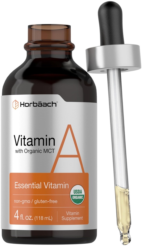 Horbäach Vitamin A Liquid | 4 fl oz | Beilage mit Organisch fraktioniertem Kokosöl | Non-GMO, Glutenfrei