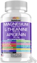 Magnésium Complex 1000mg L Theanine 200mg Apigenin 50mg Supplément avec Mag Glycinat Citrate Malate Taurate + Camomille 5-HTP Passion Fleur Lemon Baume B6 Ashwagandha et L Tryptophane - Fabriqué aux États-Unis