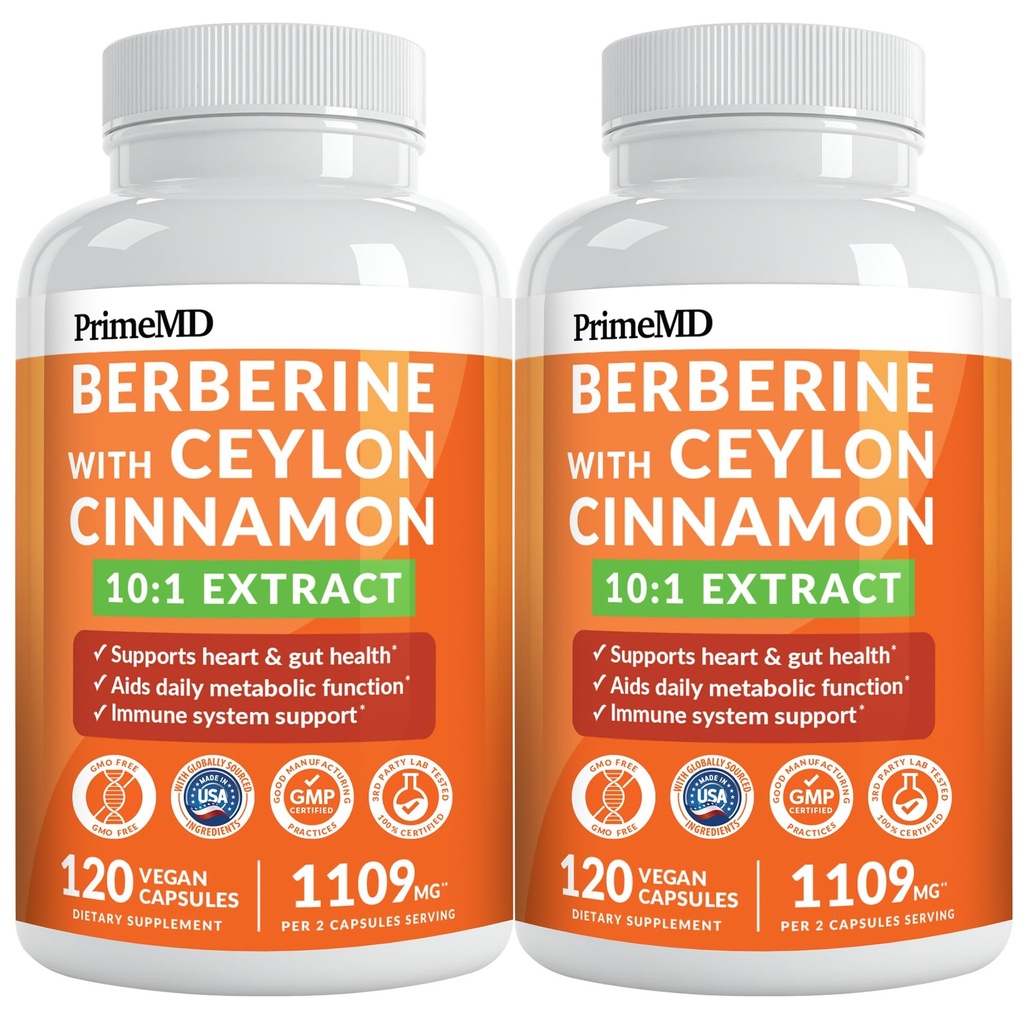 21-in-1 Berberine Ergänzung mit Ceylon Cinnamon mit Chrom, Bitter Melon und Grüner Tee-Extrakt und Schwarzer Pfeffer-Extrakt 5X für Energie und Stoffwechsel Unterstützung mit 5279 mg (120 ct, Packung 2)