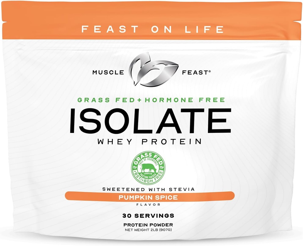 Muscle Feast Grass-Fed Whey Protein Isolate, All Natural Hormon Free Pasture Raised, Whey Isolate Protein Pulver für Männer und Frauen, Clean, Glutenfrei, Delicious Isolate Protein - Kürbis Gewürz, 2lb