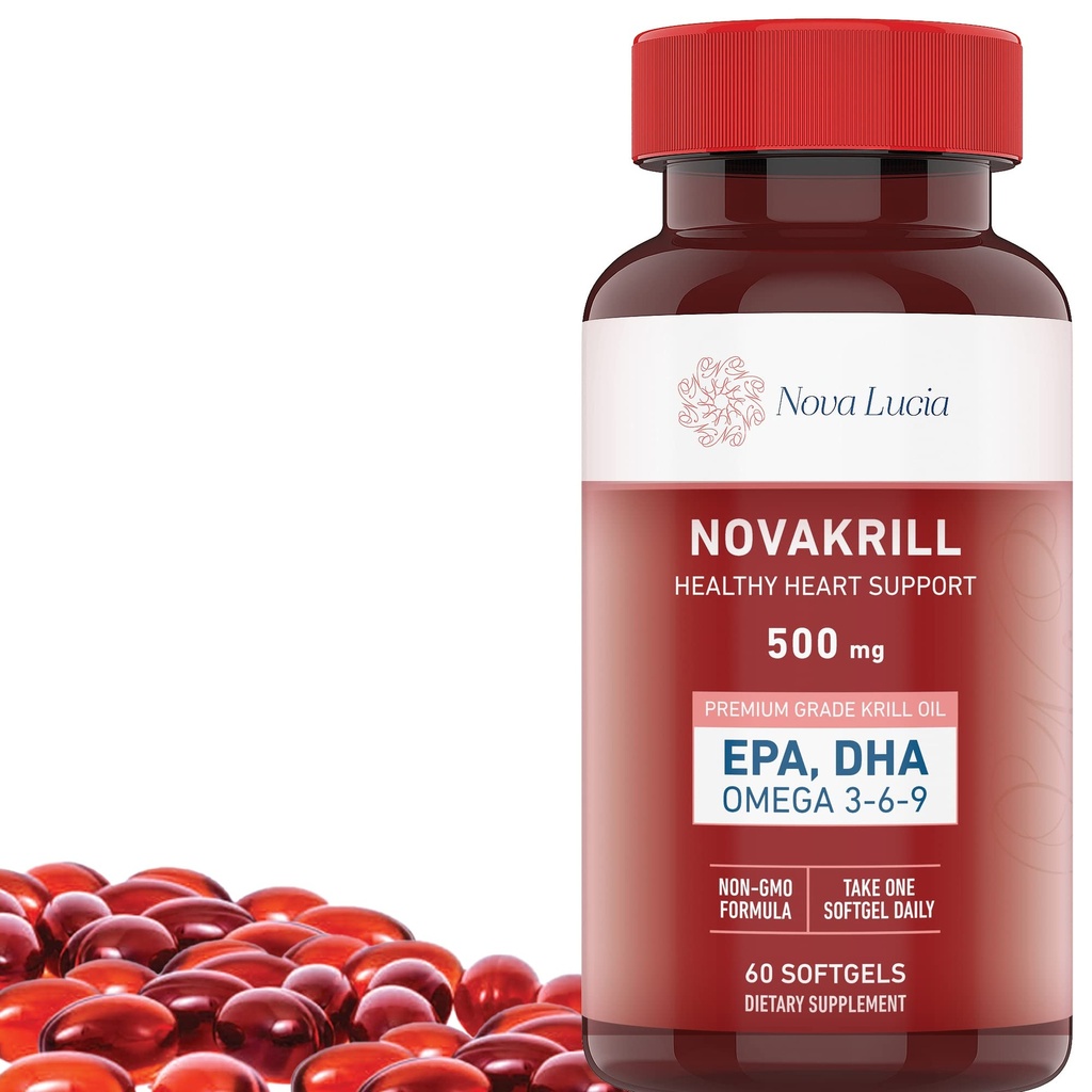 NovaKrill Krill Oil Omega-3-Ergänzung – 1000 mg Softgels mit EPA, DHA, Astaxanthin – Kein fischiger Nachgeschmack – Leicht zu schluckendes antarktisches Krillöl – 60 flüssige Kapseln