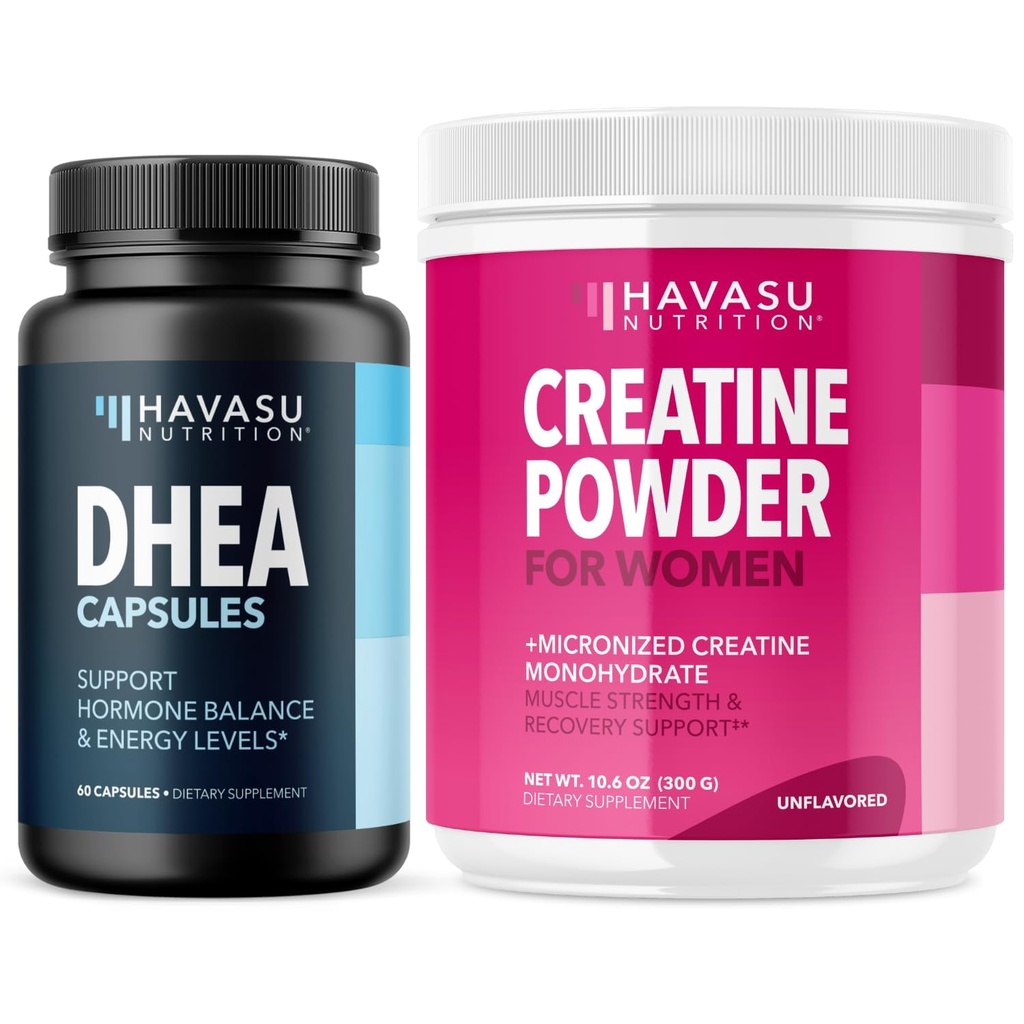 HAVASU NUTRITION DHEA Capsules + Creatine Powder for Women: Muscle and Hormonal Balance Bundle