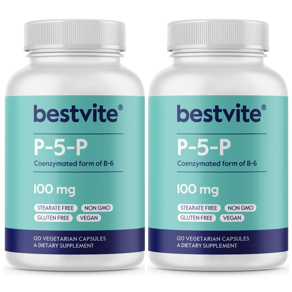 BESTVITE P-5-P 100mg (240 vegetarische Kapseln) (120 x 2) (CoEnzymierte Form von B-6) - No Stearates - Vegan - Non GMO - Glutenfrei