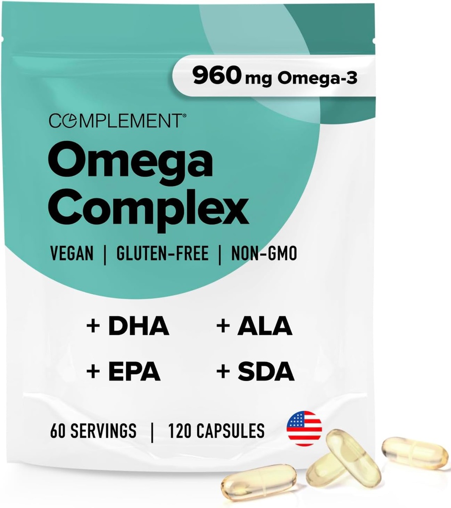 Ergänzung Vegan Omega 3 Supplement- 960mg Omega-3 Fettsäuren, DHA, EPA, SDA, ALA-Ergänzung - Immununterstützung- 60 Servierungen, 120 Flüssigkeitskapseln