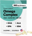 Ergänzung Vegan Omega 3 Supplement- 960mg Omega-3 Fettsäuren, DHA, EPA, SDA, ALA-Ergänzung - Immununterstützung- 60 Servierungen, 120 Flüssigkeitskapseln