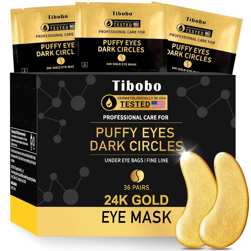 Patches sous les yeux (36 paires) - Masques en or 24K enrichis de collagène abondant pour les cercles sombres, yeux puffy, rides - Cadeaux pour les femmes soins de la peau - Vegan & USA Testé