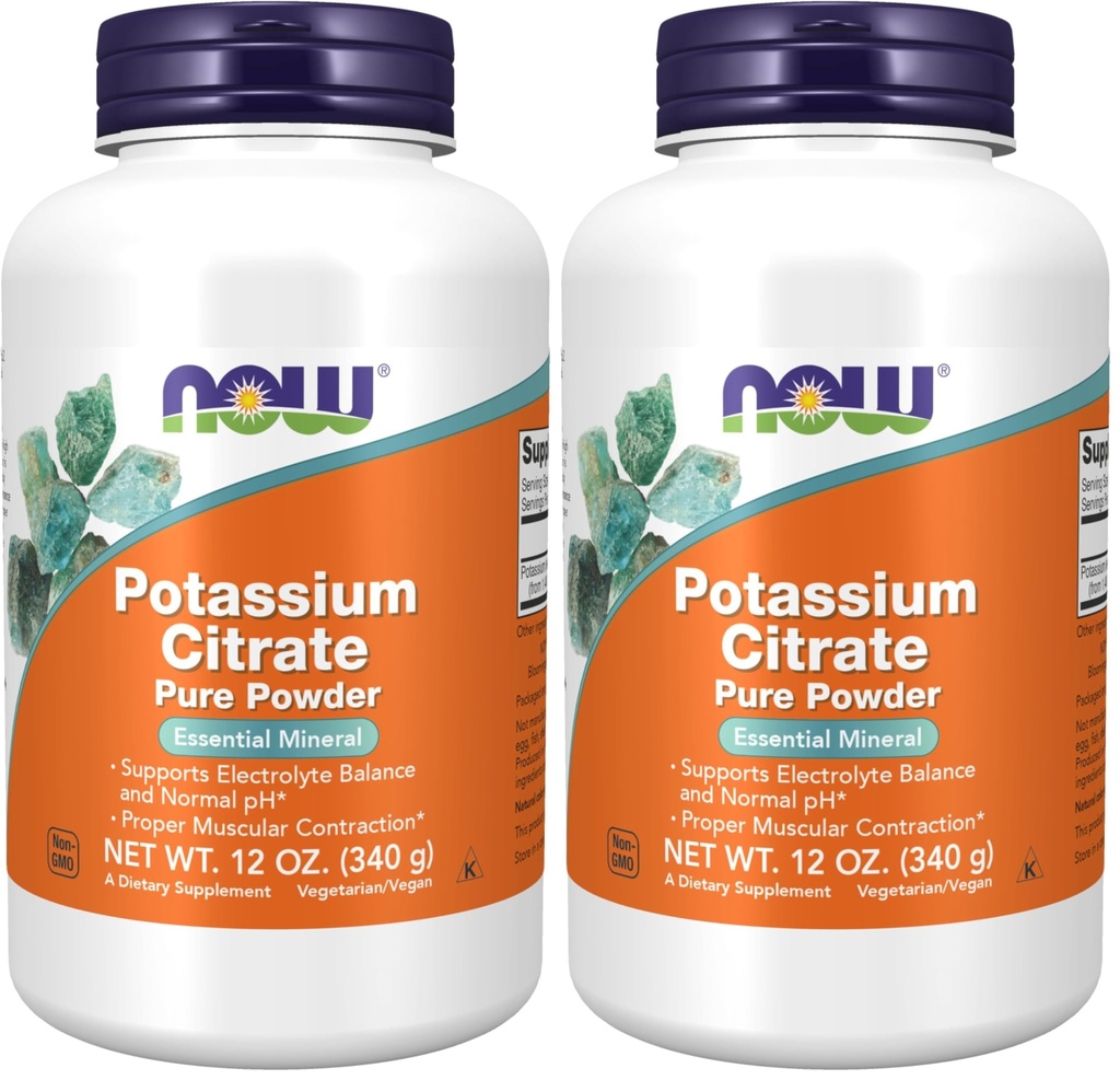 NOW-Ergänzungen, Kalium-Zitrat-Pulver, unterstützt Elektrolyt-Balance und Normal pH*, Essential Mineral, 12-Ounce (Pack von 2)