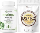 Micro Ingredients Vitamin D3 10.000iu + K2 200mcg Kokosöl Softgels & Moringa Oleifera 6.000mg Äquivalente 300 Kapseln Bundle 2 Pack | Essential Sunshine Vitamine | Antioxidante Ergänzung