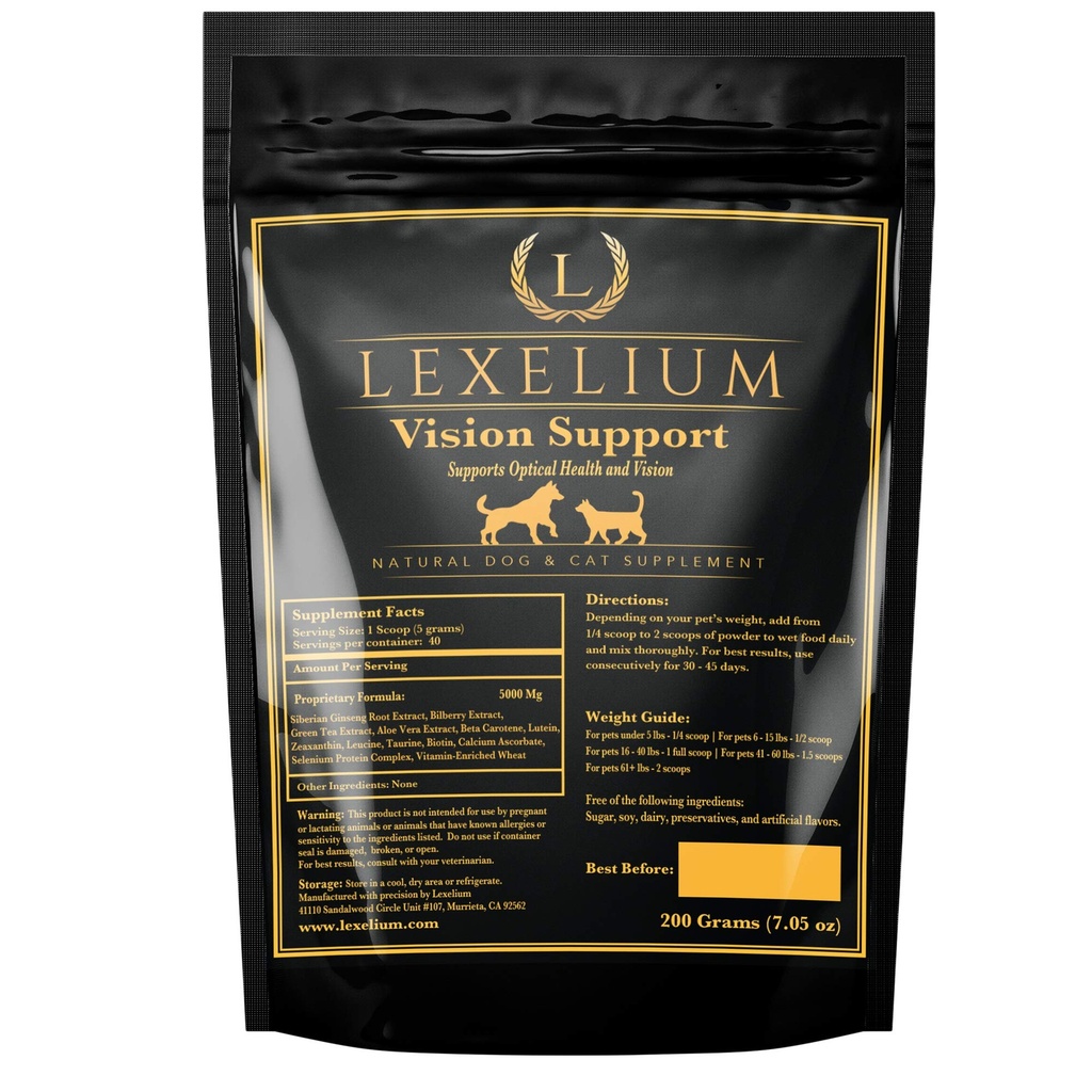 Vision Support & Eye Sight Supplement für Hunde und Katzen- Fortified mit Zeaxanthin, Bilberry, Lutein und Beta Carotene - 200 Gramm
