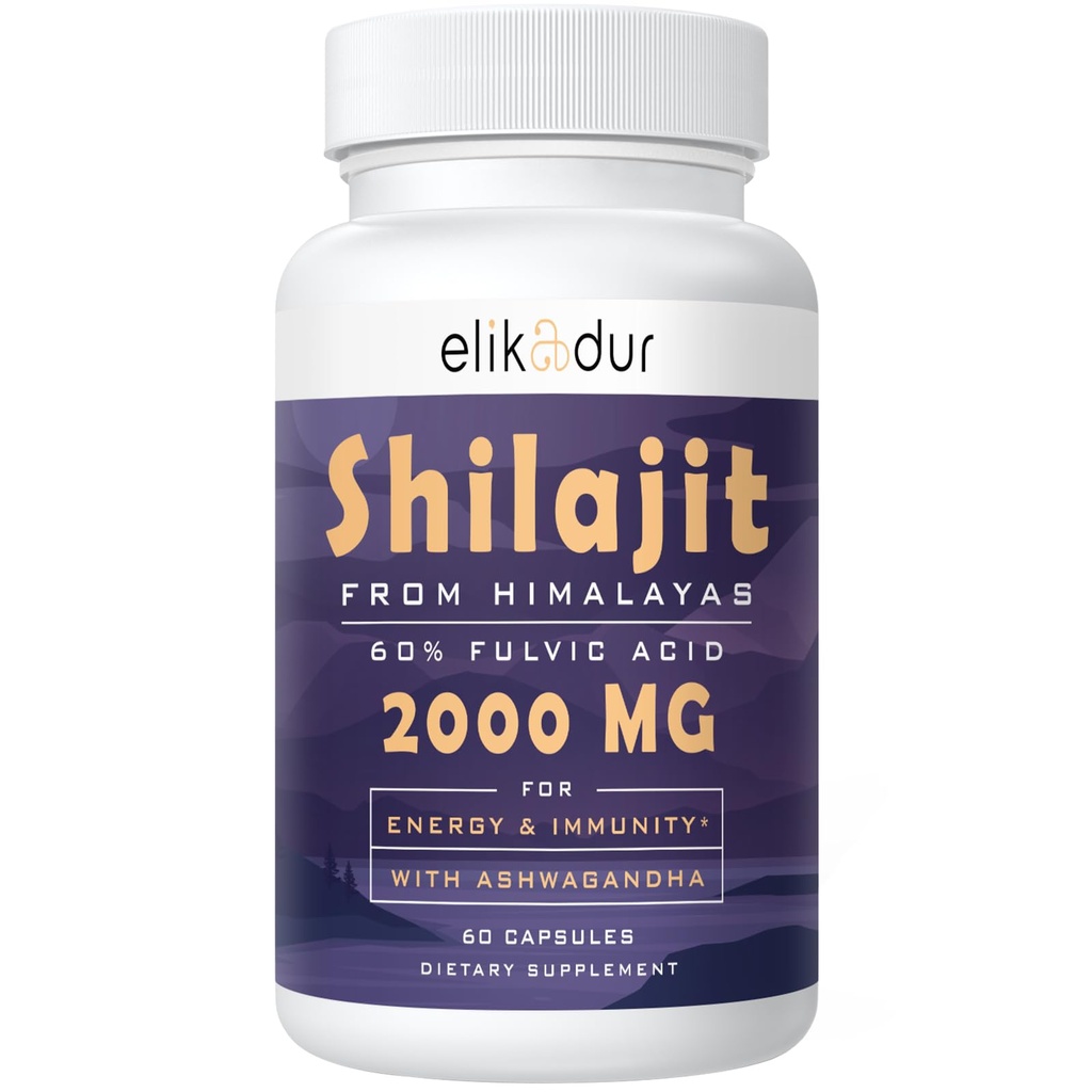 2000 MG Shilajit Supplement,Shilajit Resin Organic,Shilajit Capsules,100% Pure Shilajit avec 85+ Trace Minerals et 60% Fulvic Acid,Boost Energy & Immunity,Végétarien,Natural,60 Capsules