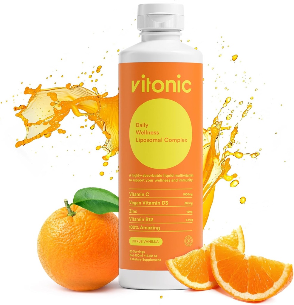 Liposomale Vitamin C 1000mg Flüssigkeit – Familienimmunität Unterstützung | Bis zu 5× Höhere Absorption | Multivitamin mit D3, B12, Zink | Collagen & Erholung Unterstützung | Vegan, Zuckerfreie | 30 Servierungen