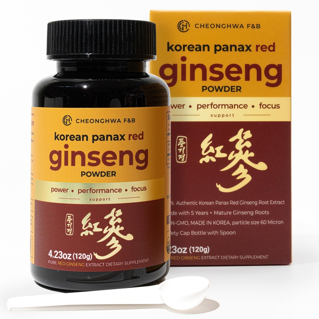 CHEONGHWA F&B Panax Ginseng Powder, 10% Ginsenoside (Gesamt 20.000mg, 4 Monate Versorgung), 4.23oz, +5 Jahre gegrÃ1⁄4ndetes koreanisches Rotes Panax Ginseng, Fokus & Immununterstützung, Ultrafeine Powder, Non-GMO