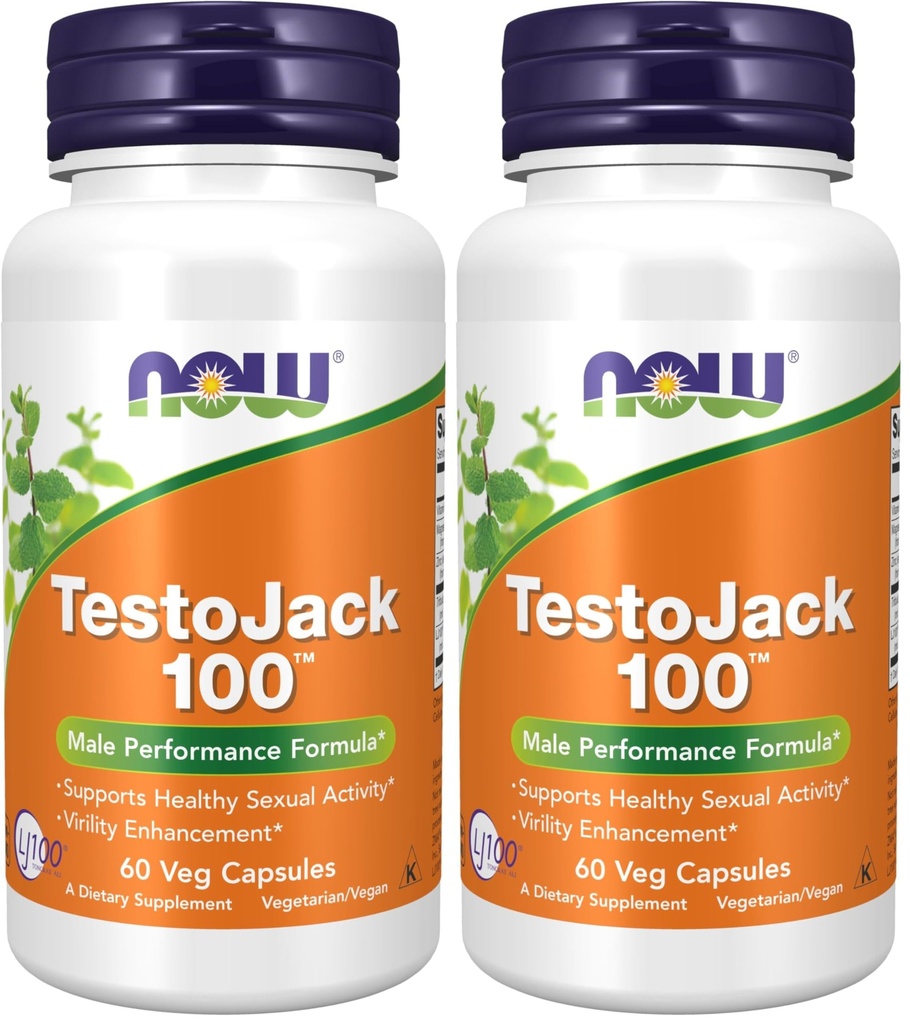 JETZT Ergänzungen, TestoJackTM 100 mit LJ100®, einem potenten standardisierten Extrakt aus Tongkat Ali (Eurycoma longifolia), Tribulus und ZMA®, 60 Veg Kapseln (Pack von 2)