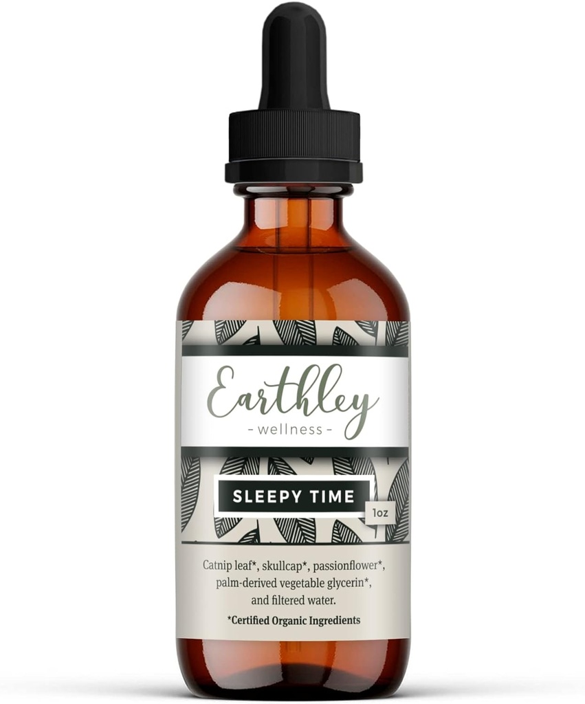 Earthley Wellness Schlafenszeit, natürliche Kräuter Schlaf-Unterstützung für Erwachsene und Kinder, Beruhigende Extrakt für Erholung und erholsame Nächte, Alkoholfrei, Hergestellt mit Catnip, Skullcap und Passionflower (1oz)