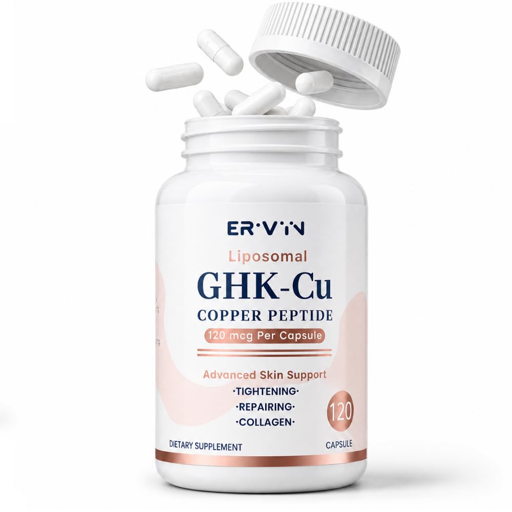 Erivyn Liposomal GHK-Cu Copper Peptide Supplement for Daily Skincare Routines, 120 mcg per Capsule, 120 Vegan Capsules, Beauty-from-Within Support for Skin Elasticity & Firmness