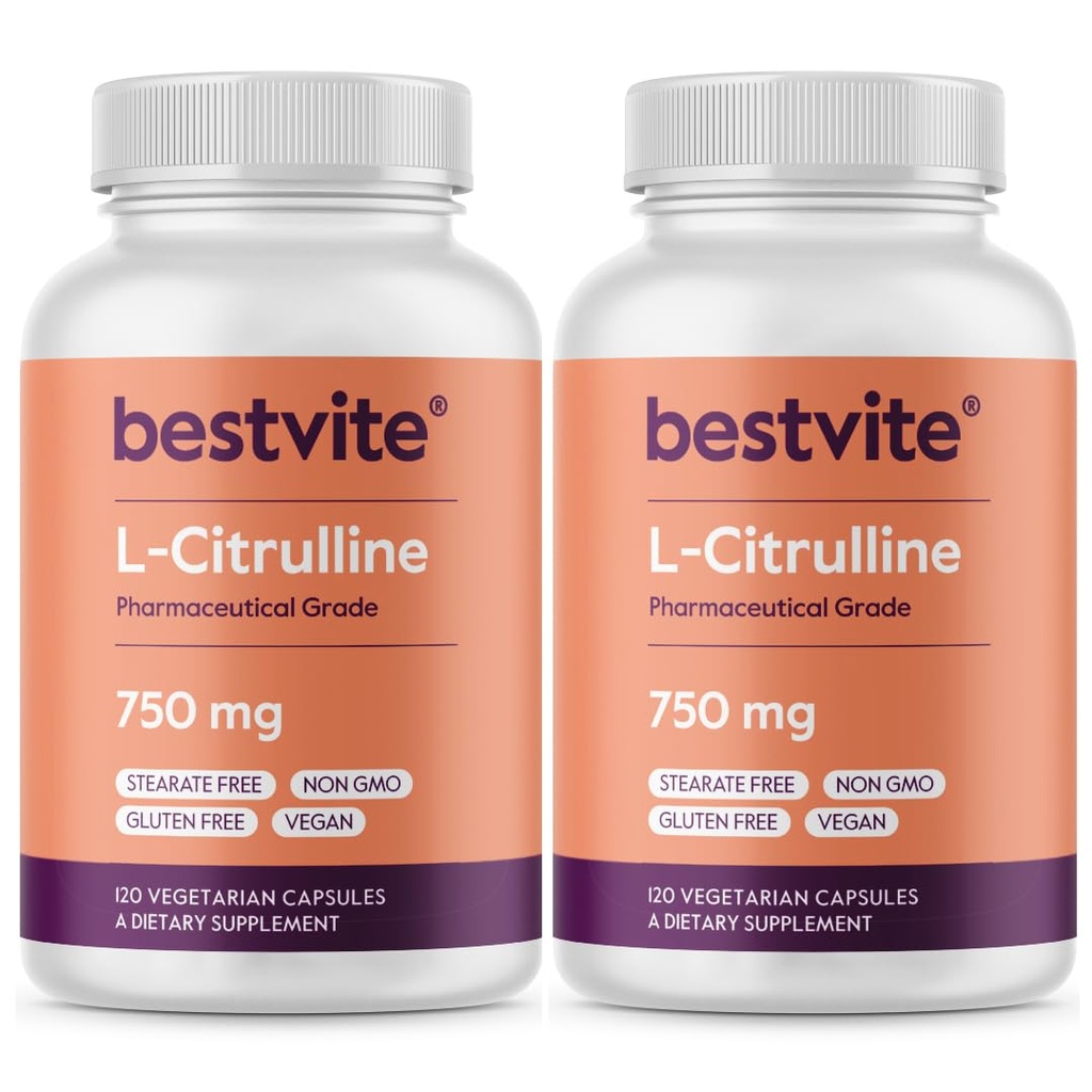 BESTVITE L-Citrulline 750mg pro Kapsel (240 vegetarische Kapseln) (120 x 2) - No Stearates - No Silica - No Fillers - Non GMO - Gluten Free - Vegan